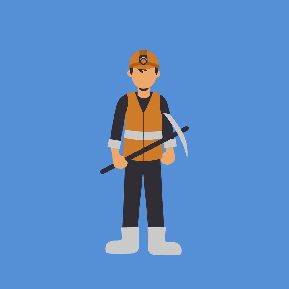A man in a yellow vest holding a pickaxe vector
