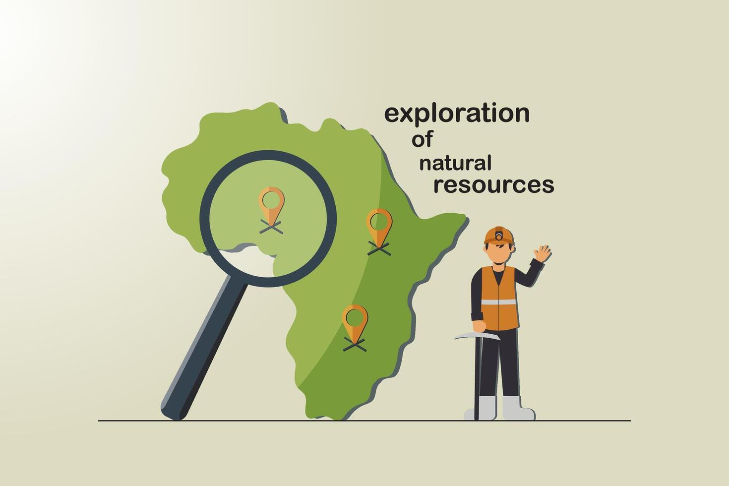 Man is standing in front of a map with a magnifying glass want to exploration of natural resources vector
