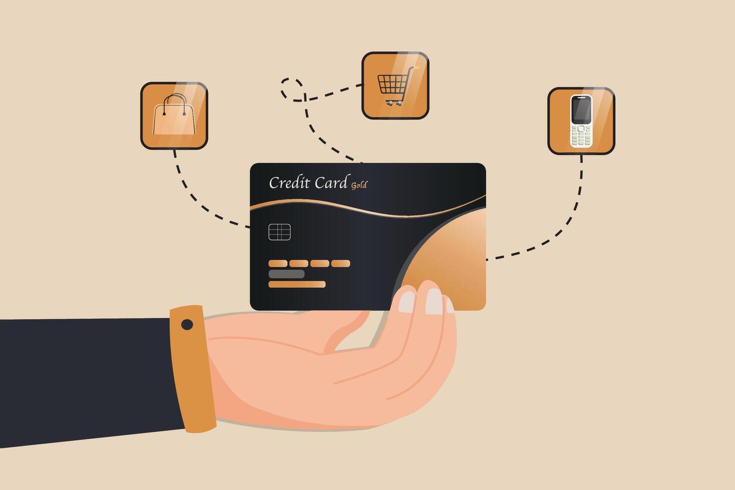A hand holding a credit card with a shopping cart vector