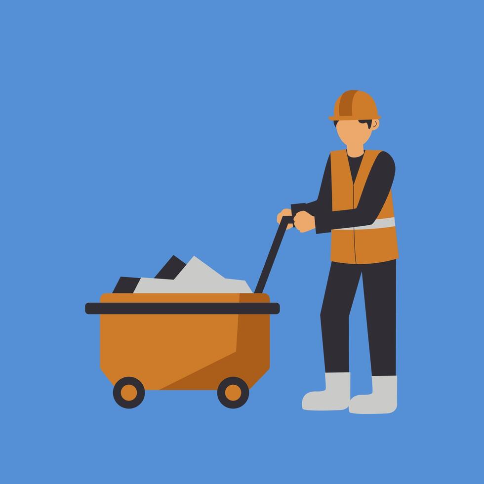 A man in a safety vest is pushing a cart full of trash vector