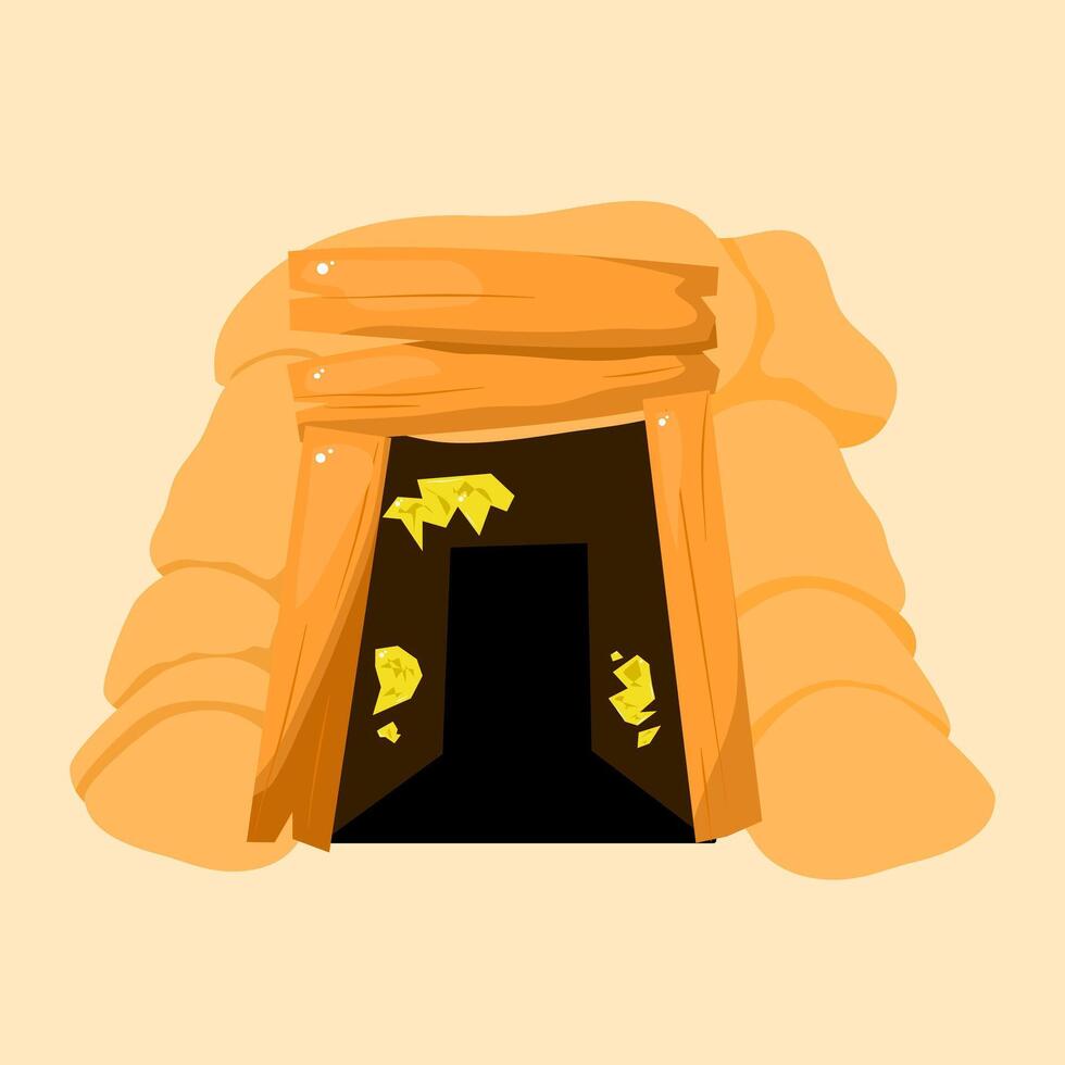 A cartoonish drawing of a cave entrance with a black door vector
