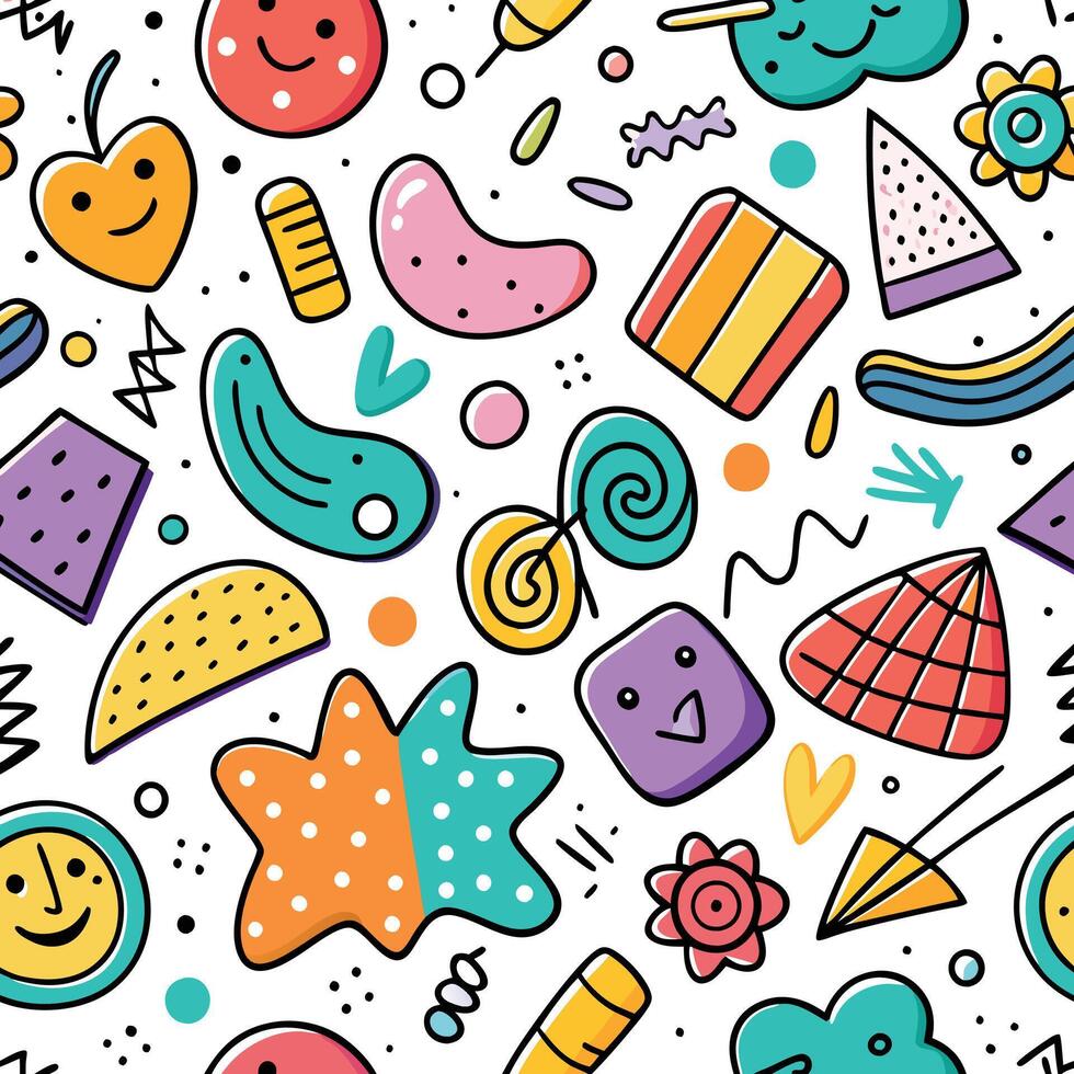 seamless pattern with colorful objects and shapes vector