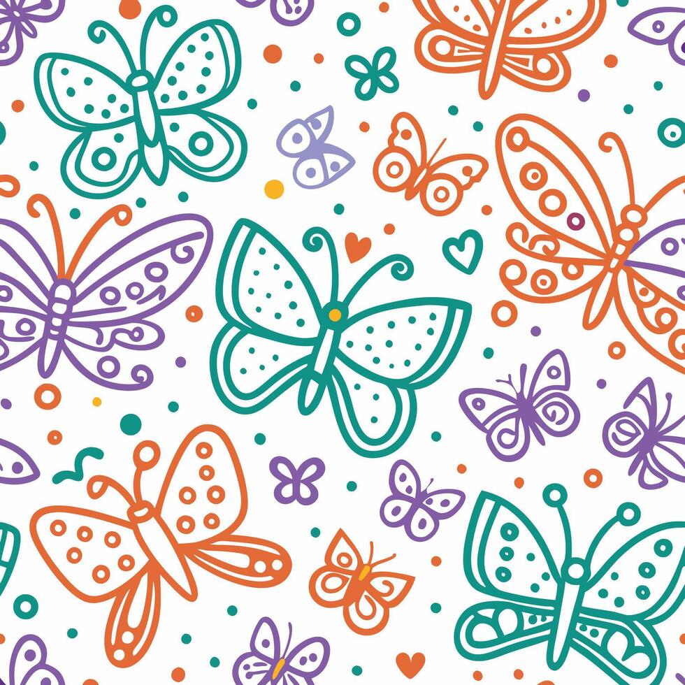 seamless pattern with colorful butterflies on white background vector