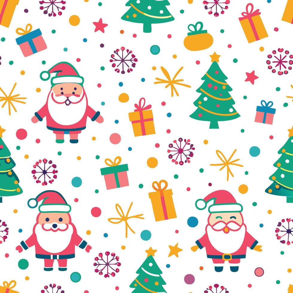 christmas seamless pattern with santa claus and gifts vector