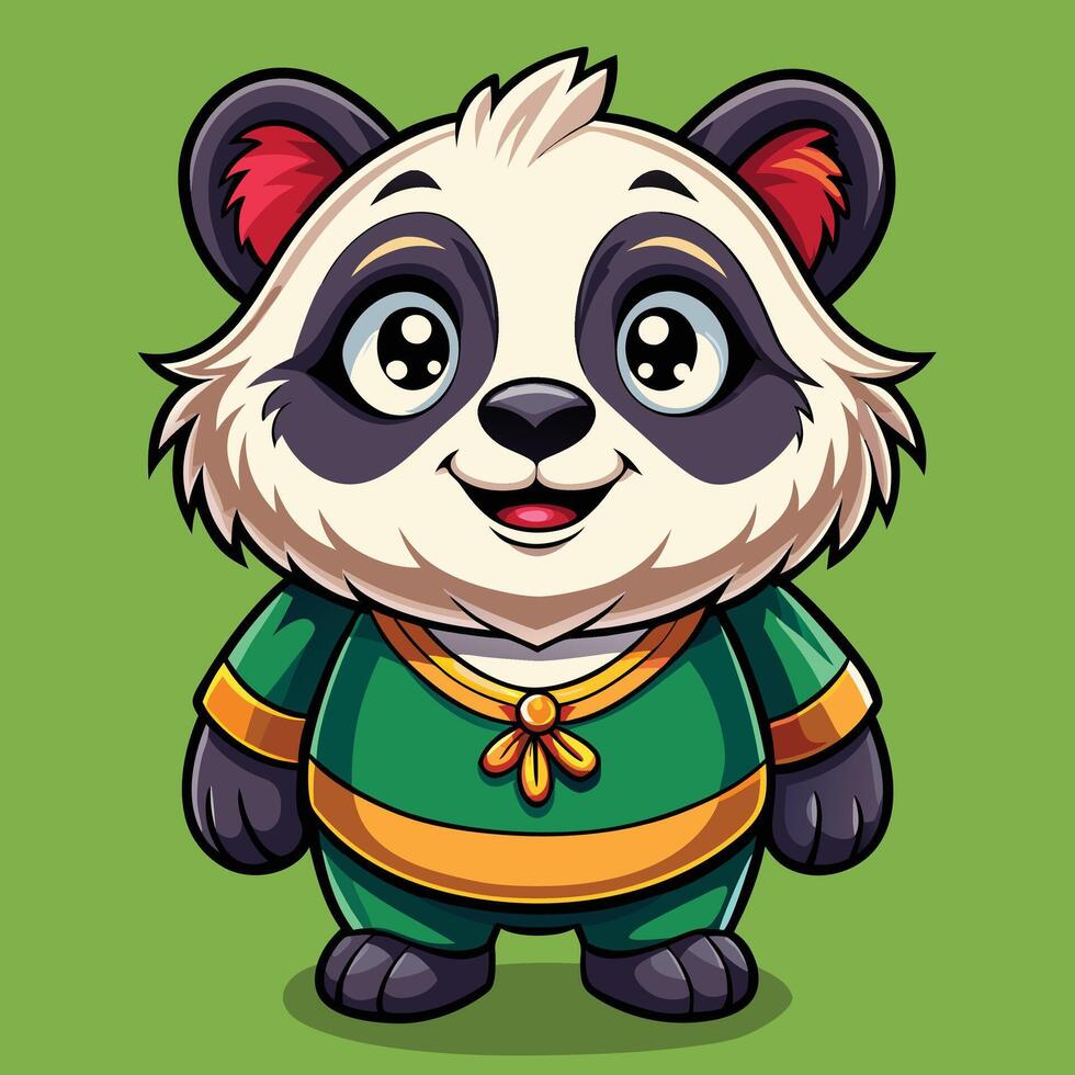 a cartoon panda in a green and yellow outfit vector