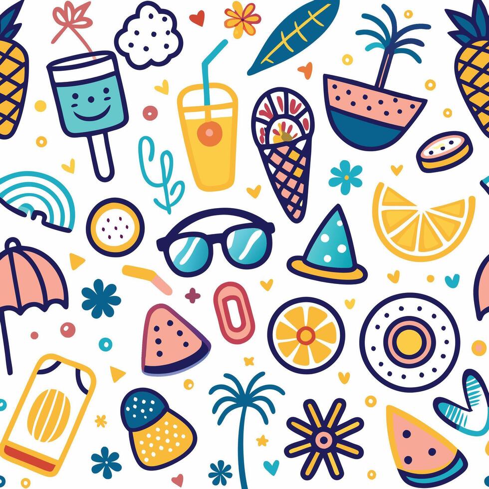 summer seamless pattern with colorful objects vector