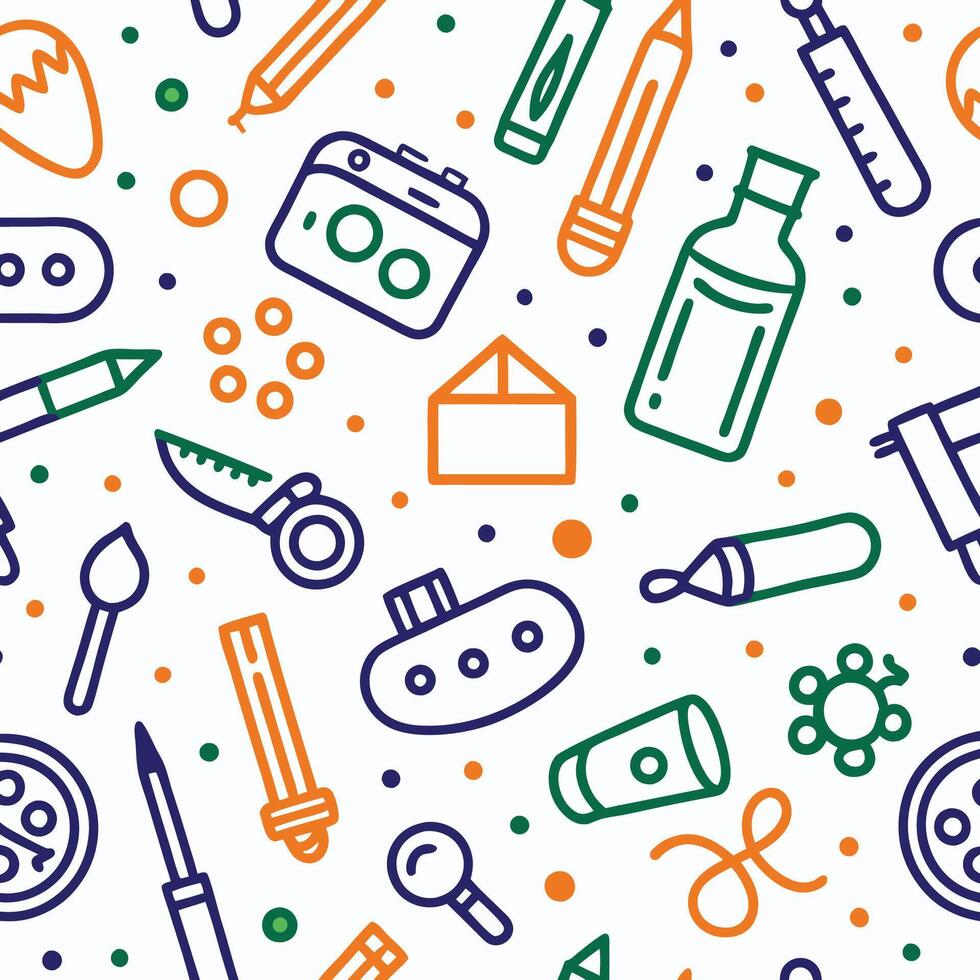 seamless pattern with various objects and tools vector