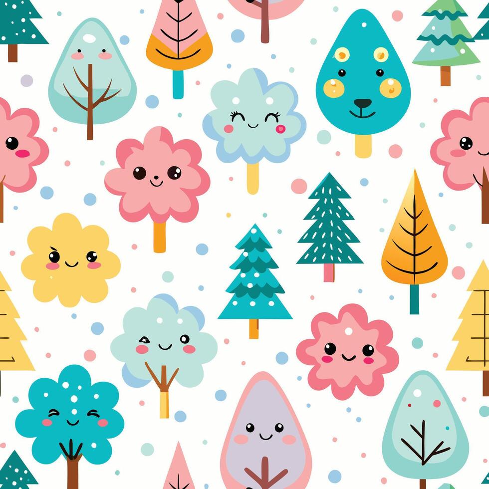 seamless pattern with cute trees and trees vector