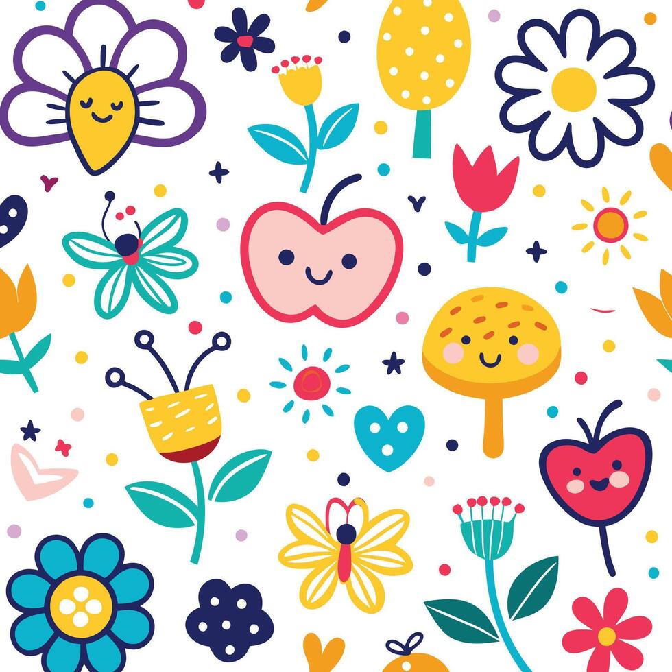 seamless pattern with flowers and butterflies vector