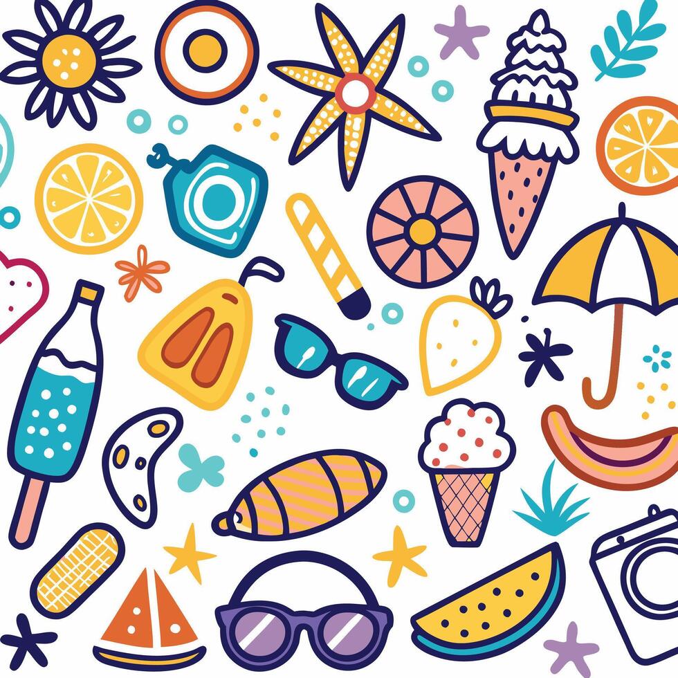 summertime icons set illustration vector