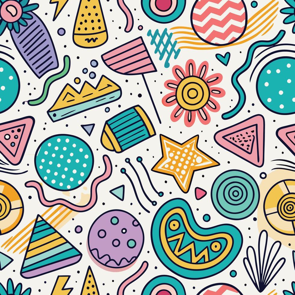 seamless pattern with colorful objects and shapes vector