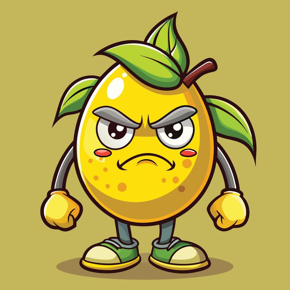 angry lemon character illustration vector