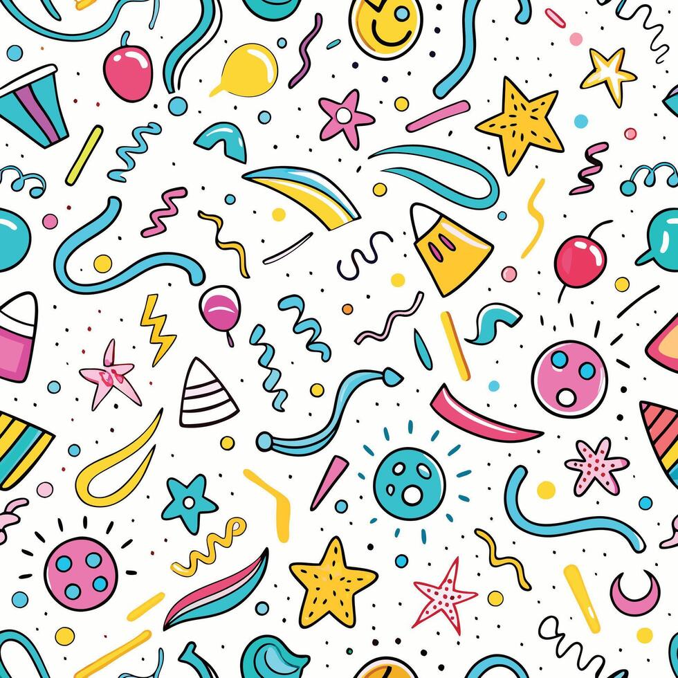 seamless pattern with colorful objects and stars vector