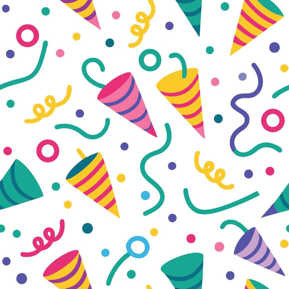seamless pattern with colorful confetti and streamers vector