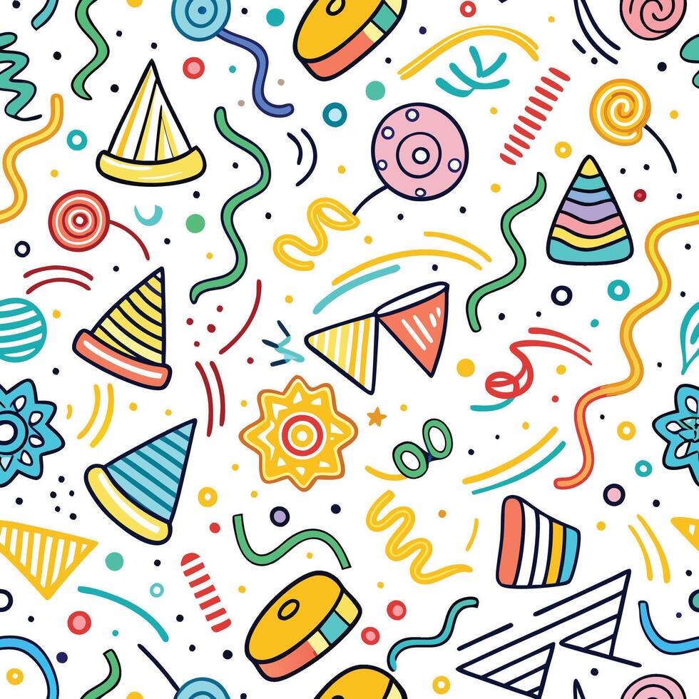 seamless pattern with colorful party hats and confetti vector