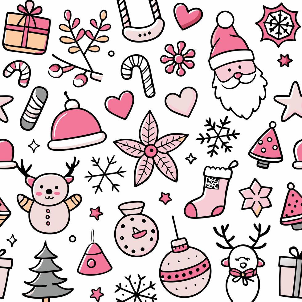 christmas icons set in pink and white vector