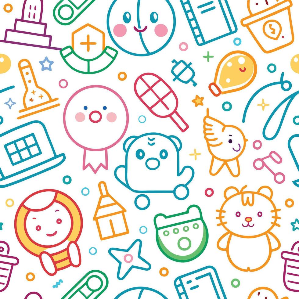 a colorful pattern with various objects and icons vector