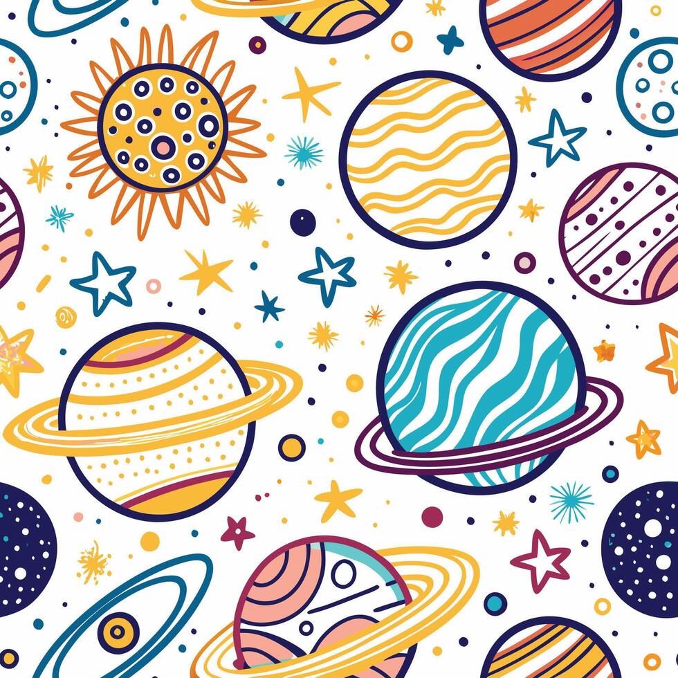 seamless pattern with planets and stars vector