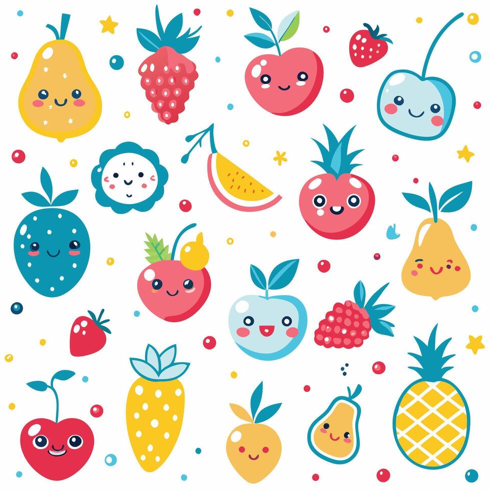 a set of fruit and vegetables with faces vector