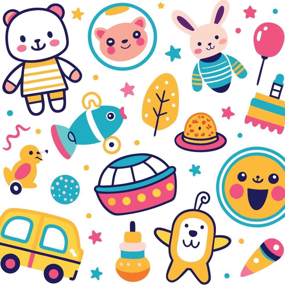set of cute baby toys and accessories illustration vector