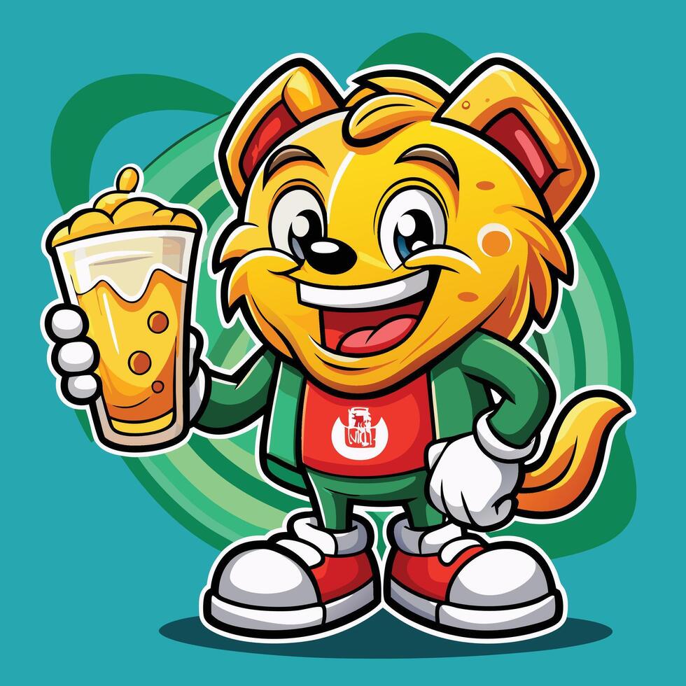a cartoon cat holding a beer vector