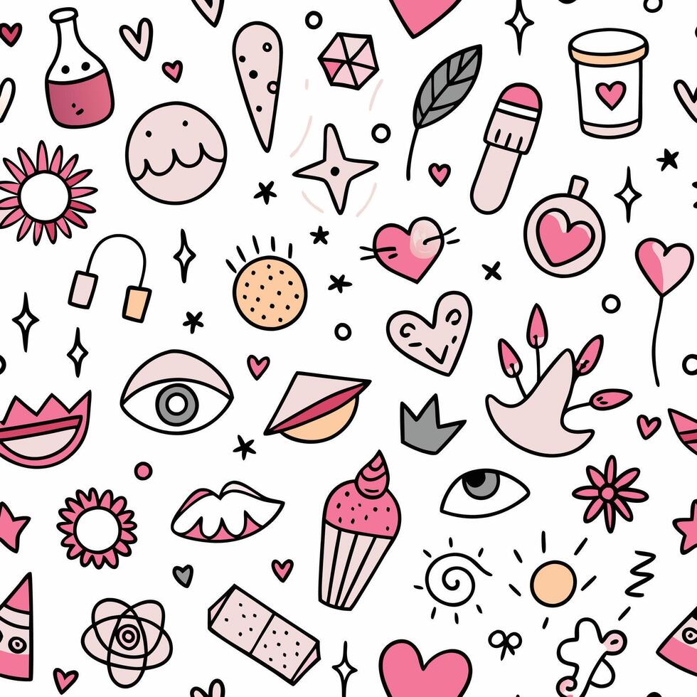 seamless pattern with various objects and symbols vector