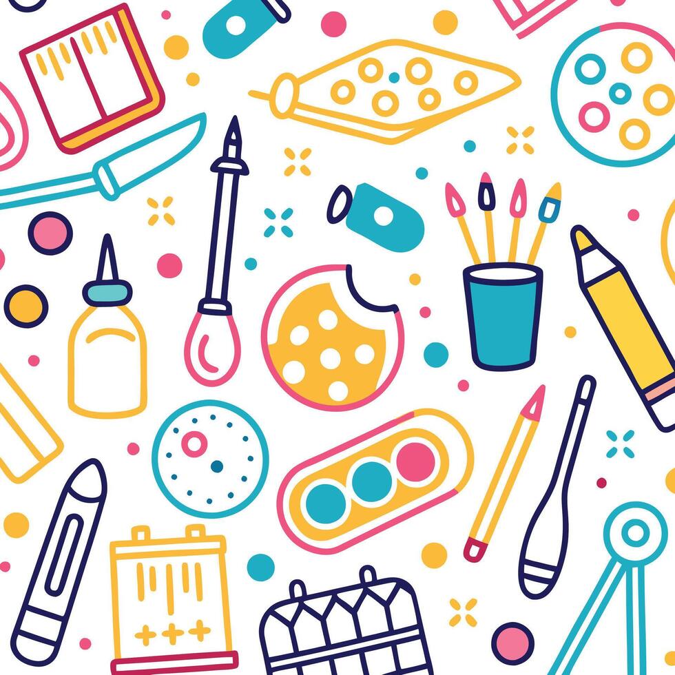 art and craft supplies seamless pattern illustration vector