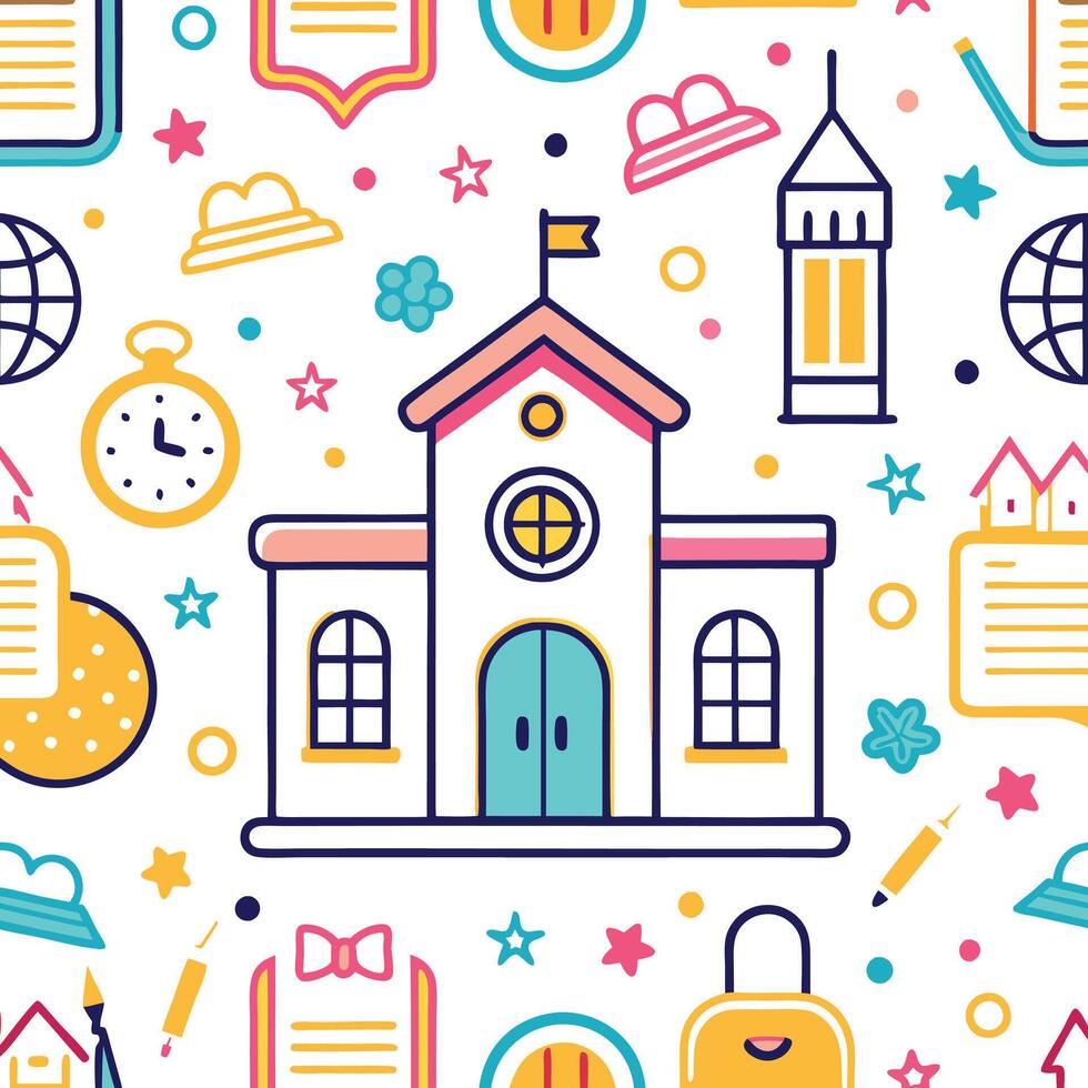school and school related items are shown in this pattern vector