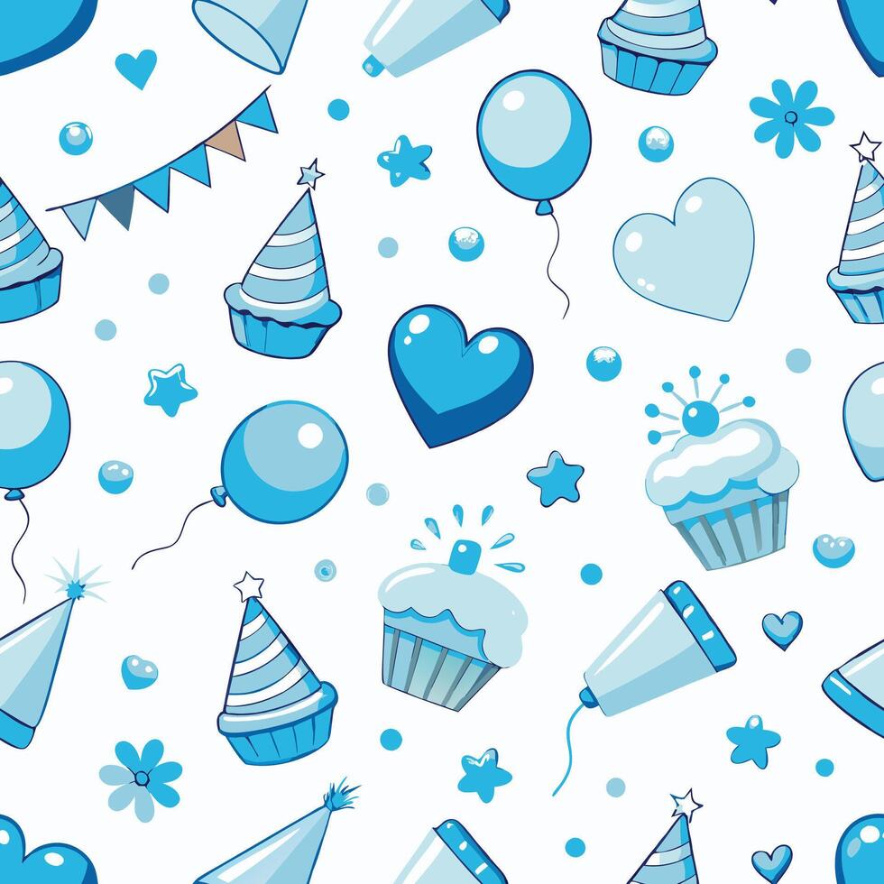 seamless blue birthday party pattern vector