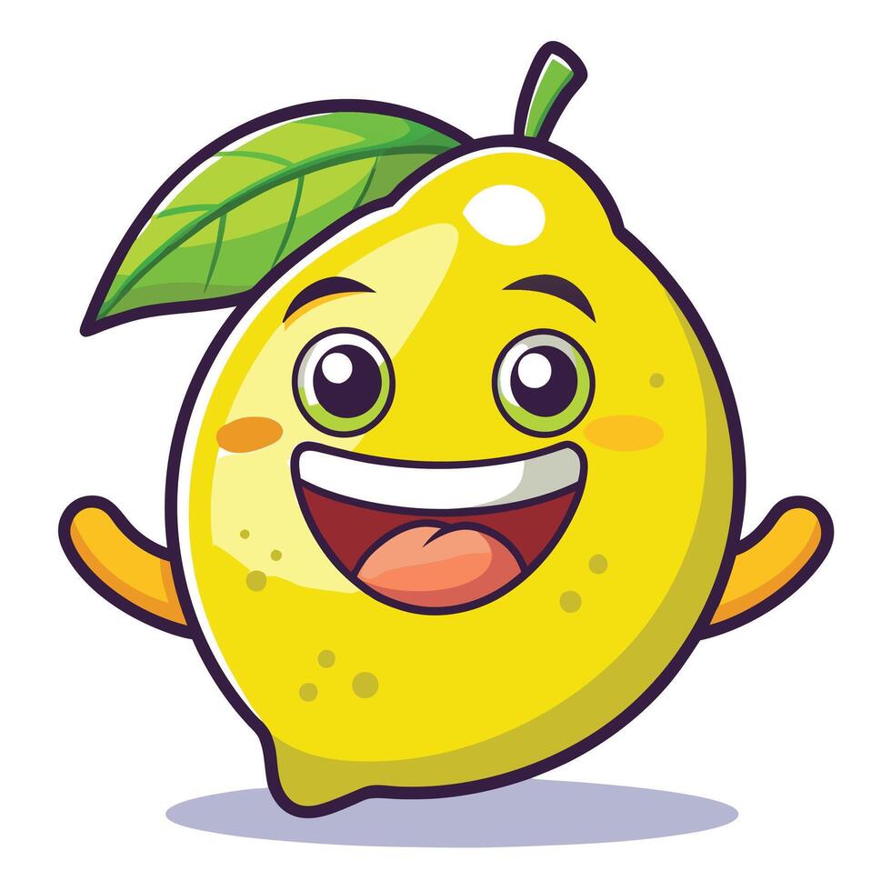 a cartoon lemon character with a green leaf vector