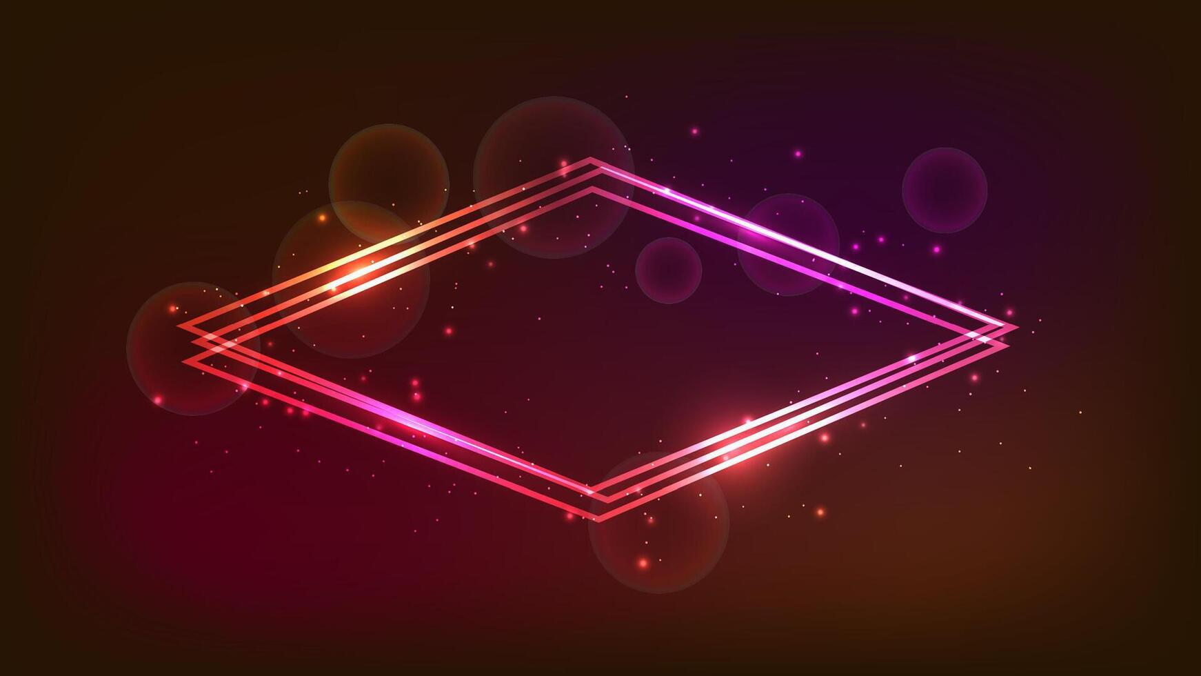 Neon rhombus frame with shining effects and sparkles vector
