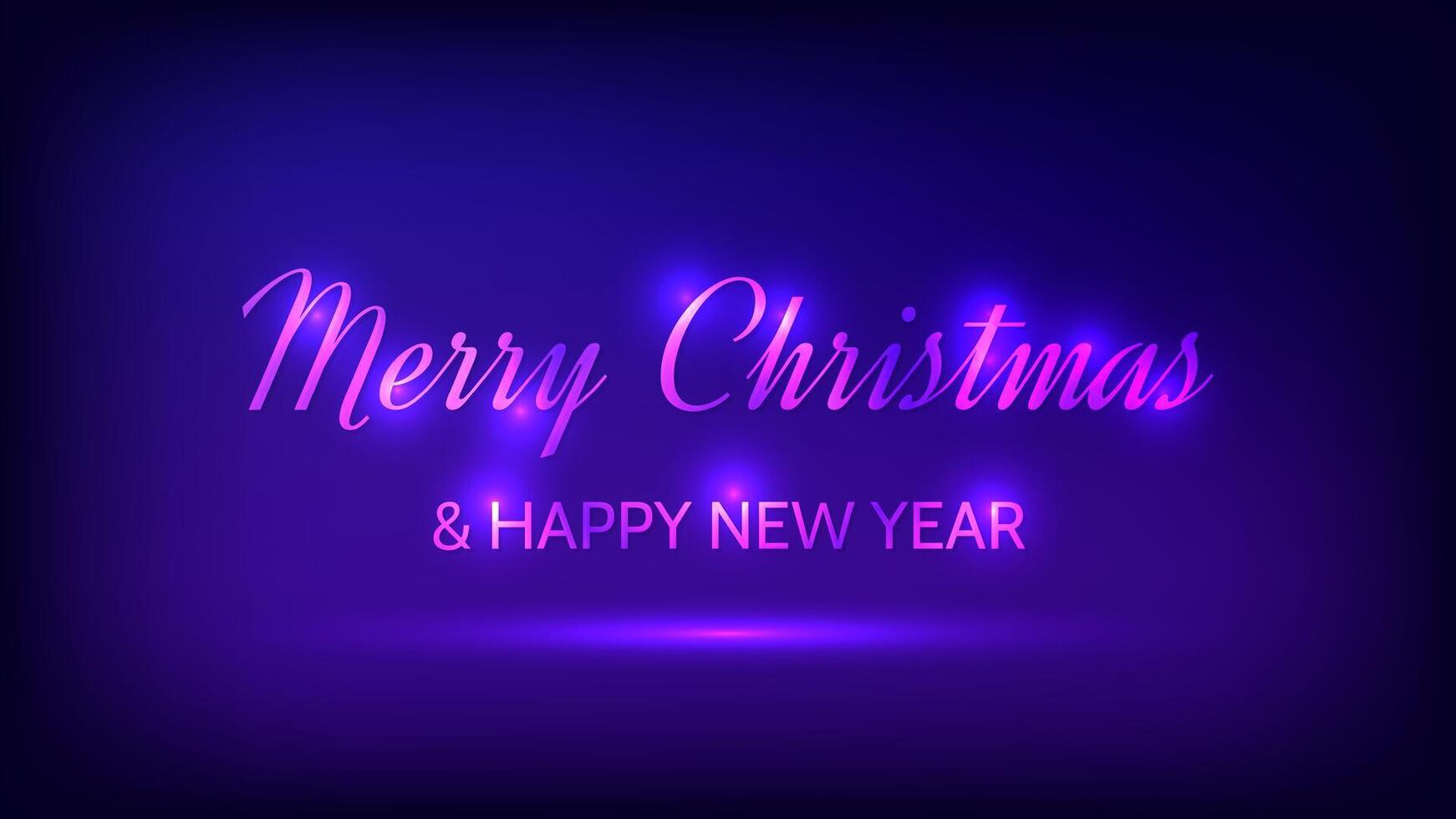 Merry Christmas and Happy New Year neon background vector