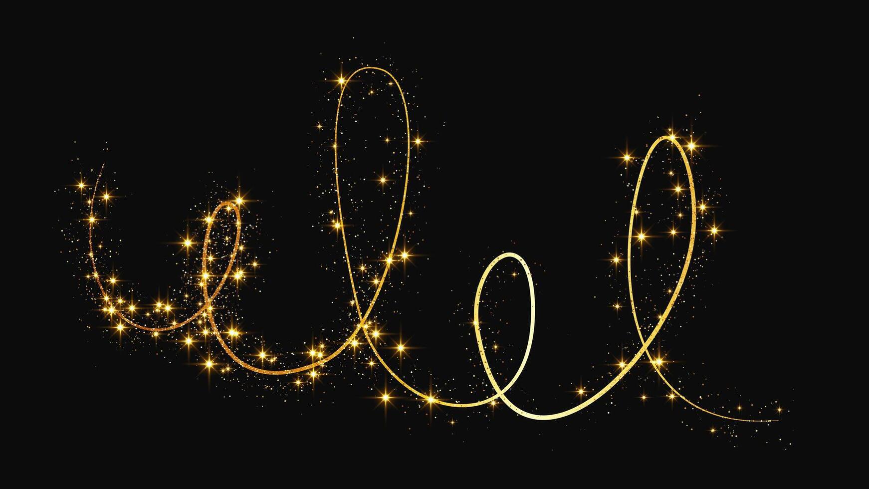 Gold glittering confetti wave and stardust vector