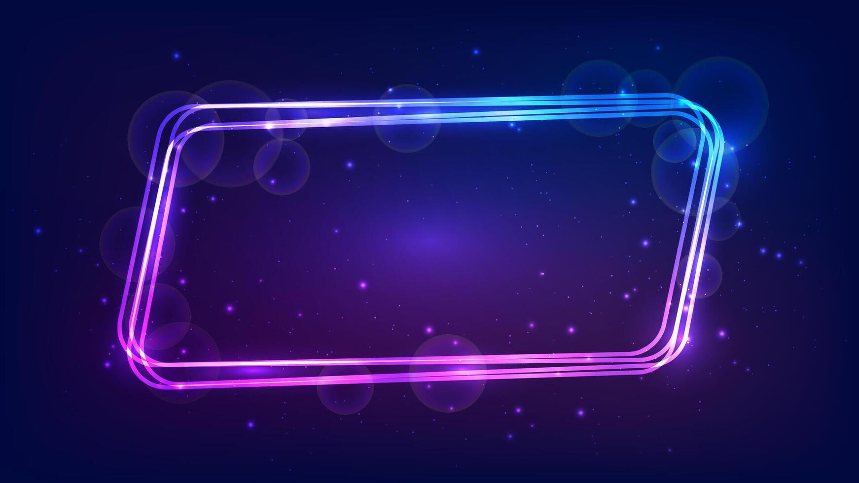Neon rounded parallelogram frame with shining effects and sparkles vector