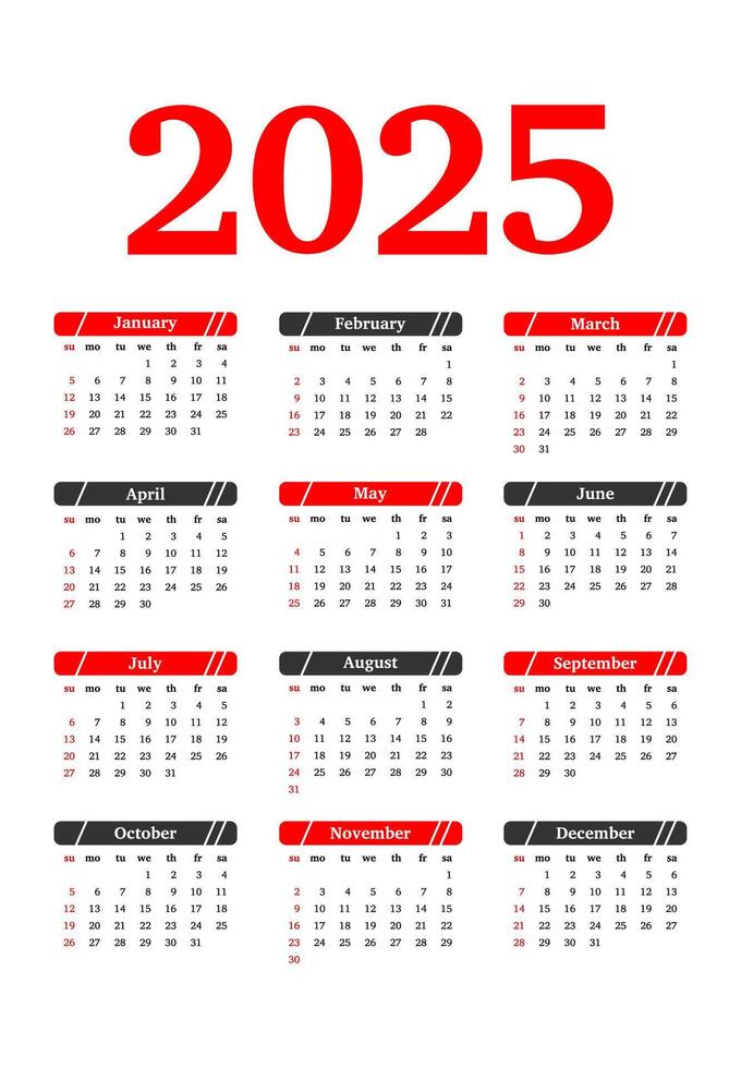 Calendar for 2025 isolated on a white background vector