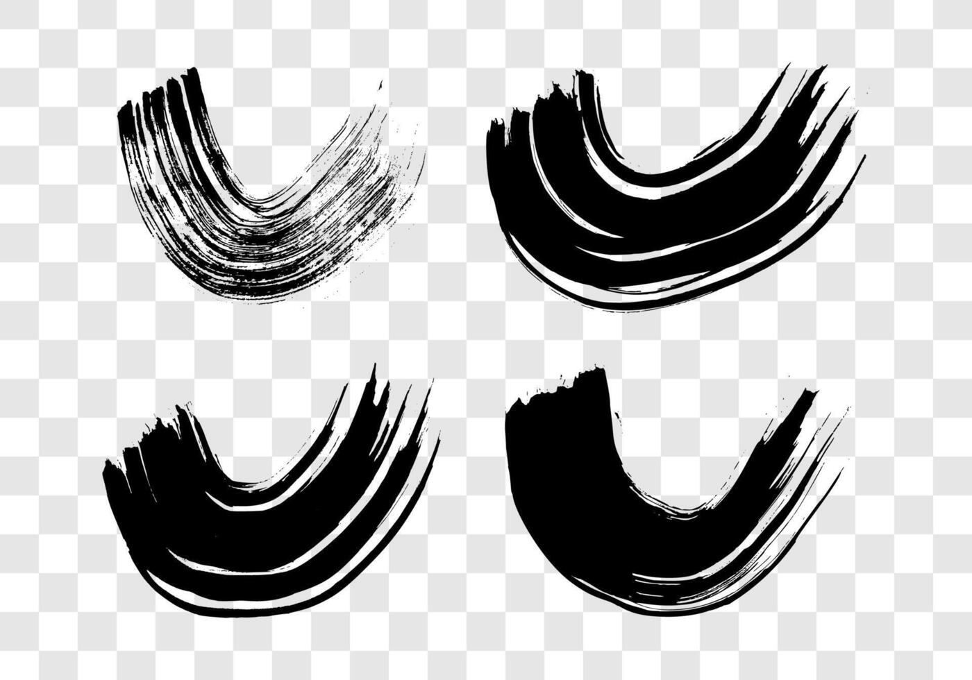 Black grunge semicircular brush strokes vector