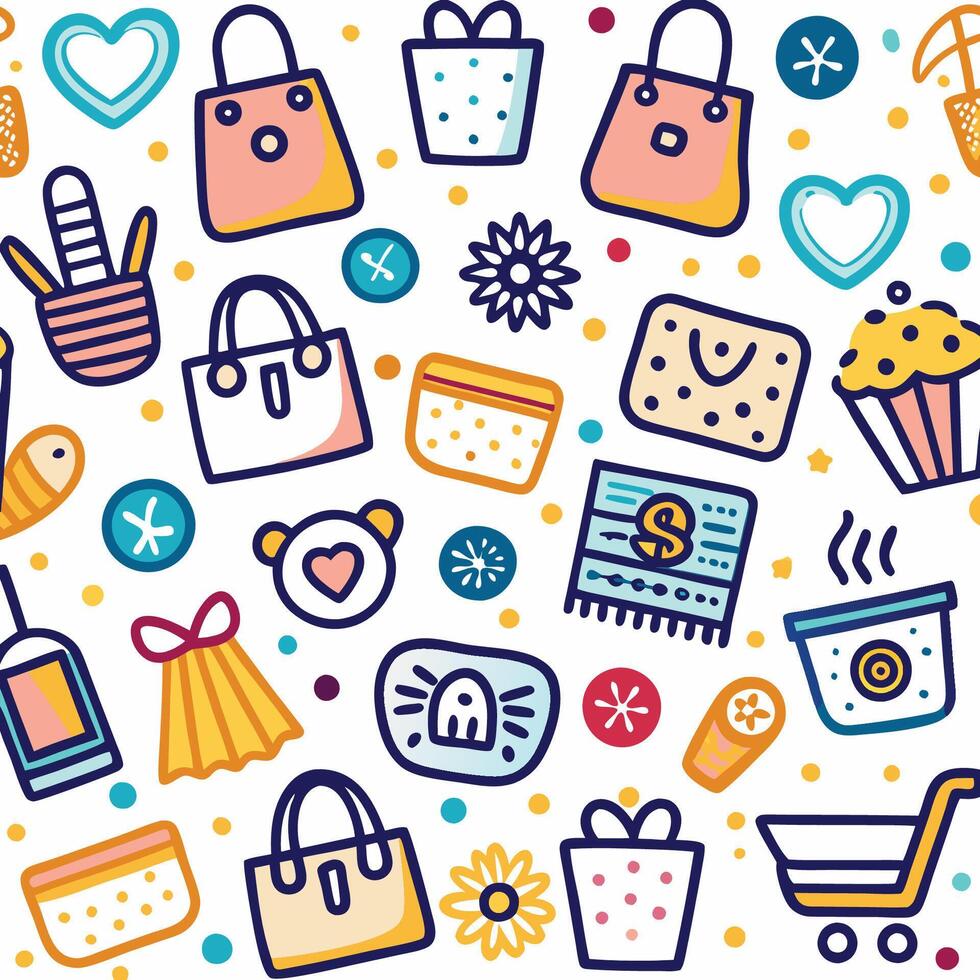 shopping and gift items pattern with colorful icons vector