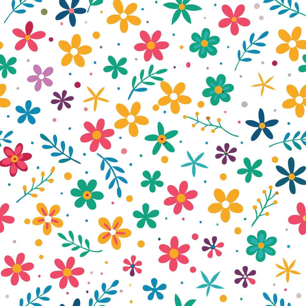 floral seamless pattern with colorful flowers and leaves vector