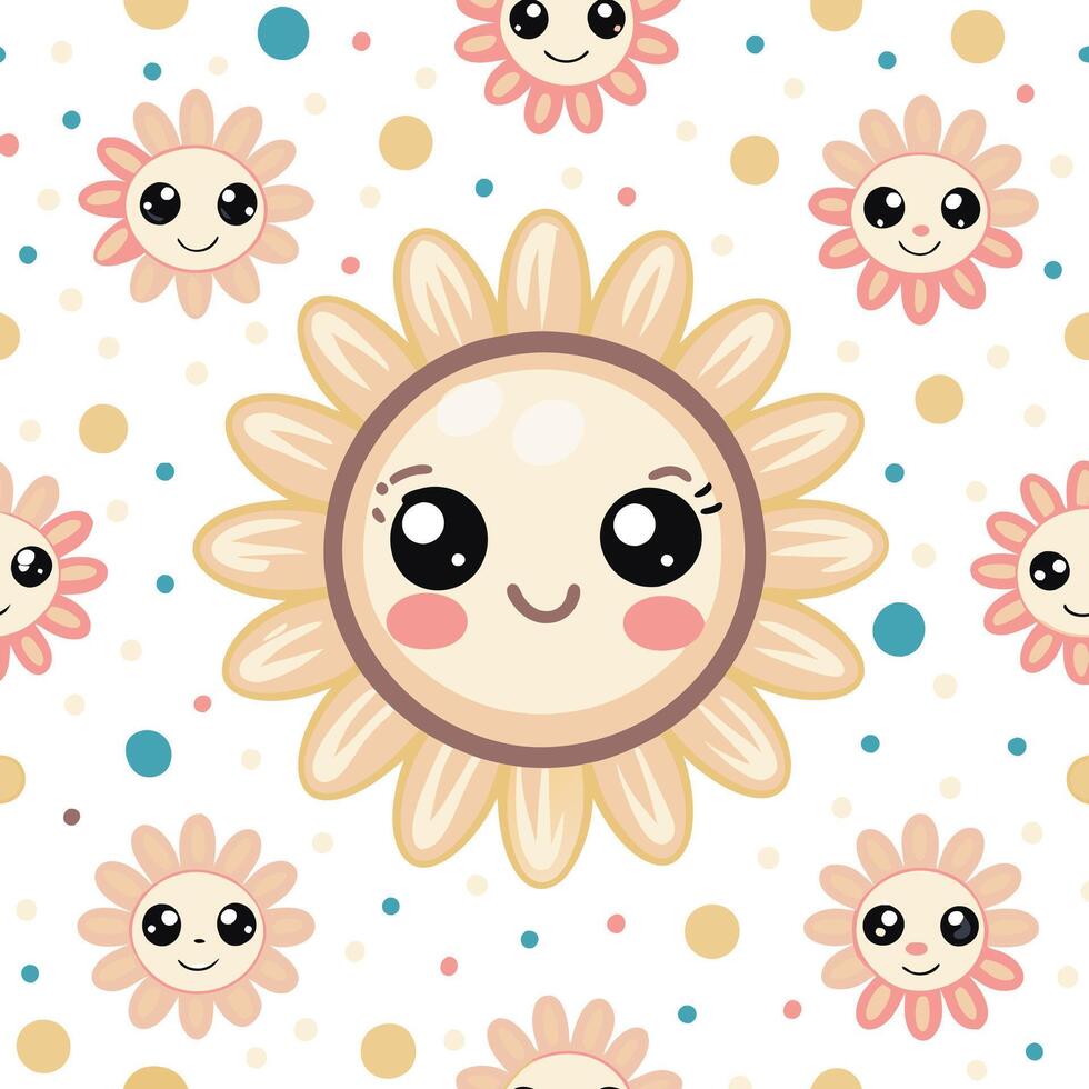 a pattern with a sunflower and polka dots vector