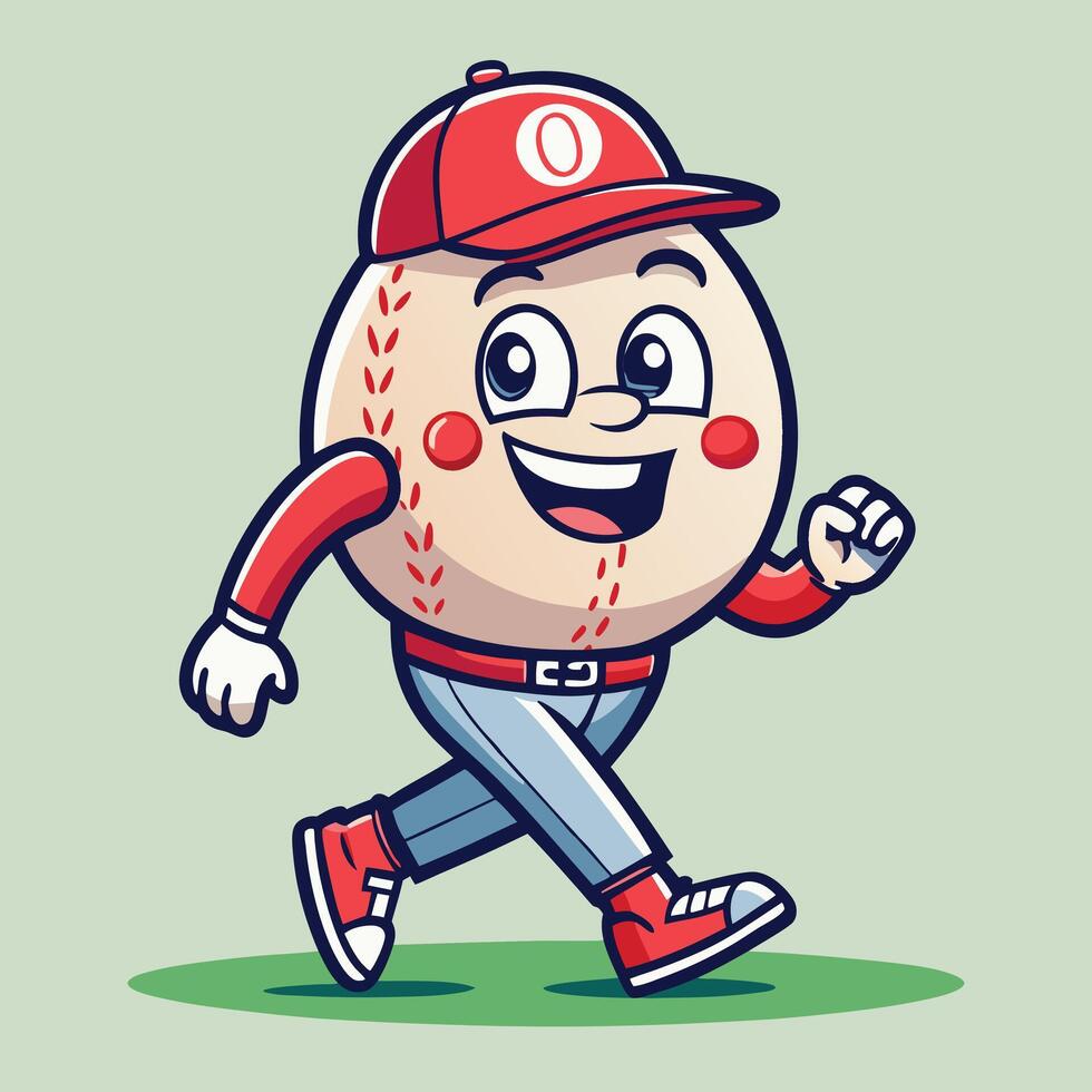 a cartoon baseball character running with a red cap vector
