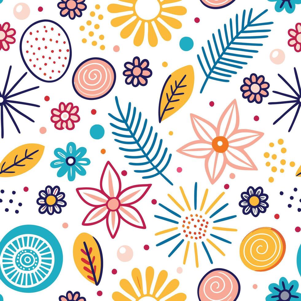 a colorful pattern with flowers and leaves vector