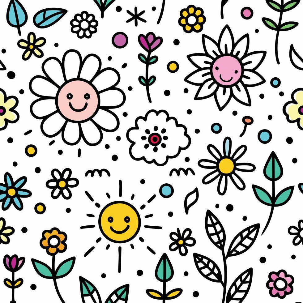 seamless pattern with flowers and sun vector