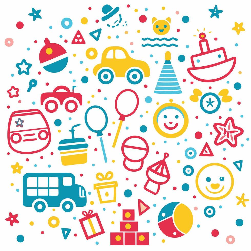 baby items and toys in a circle vector