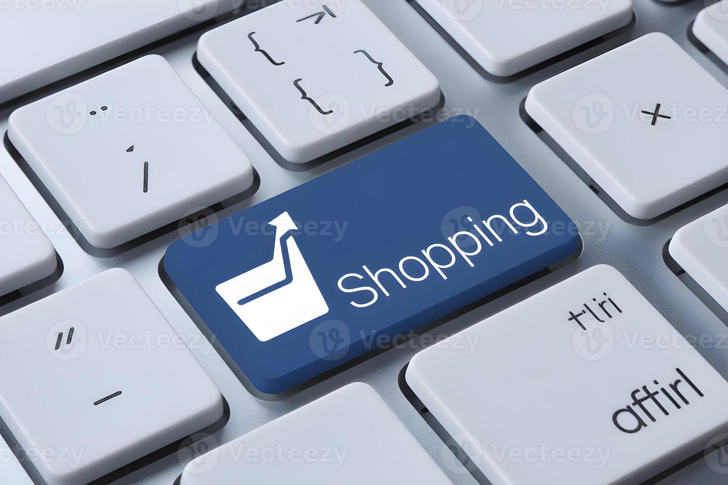 Blue Shopping key on white keyboard highlights simplicity of online shopping photo