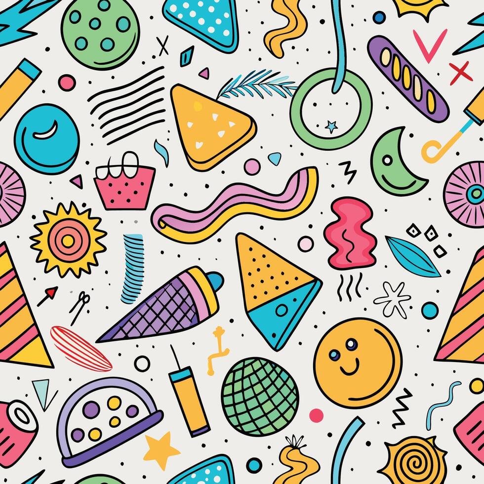 seamless pattern with colorful objects and symbols vector