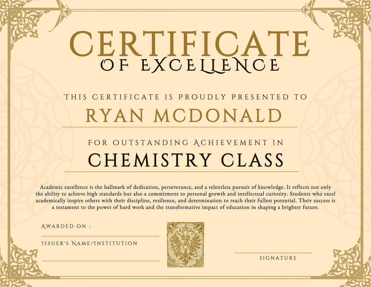 Swirl Modern Victorian Look Certificate of Excellence Design Template for University