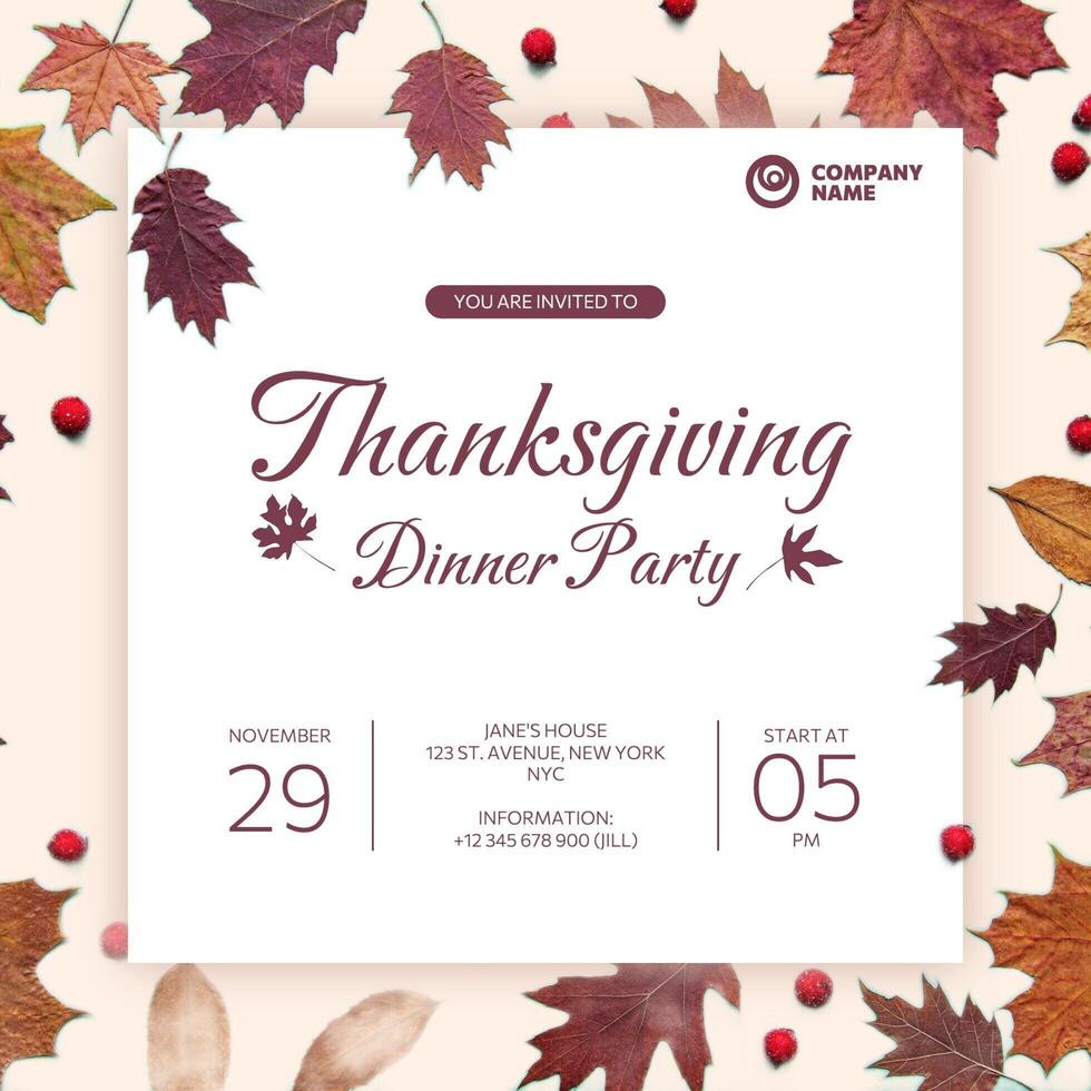 Company Invitation for Thanksgiving Dinner Party template