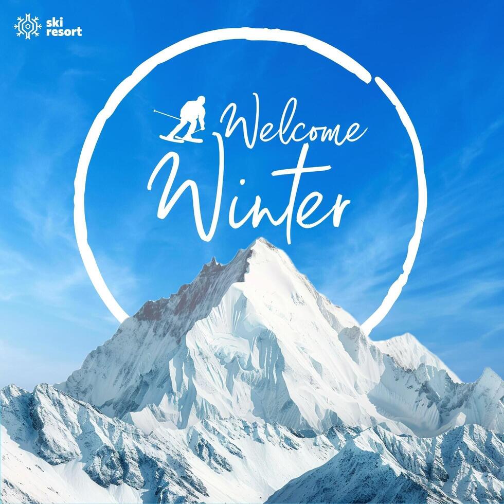 Welcome Winter Ski Resort Social Media Post template