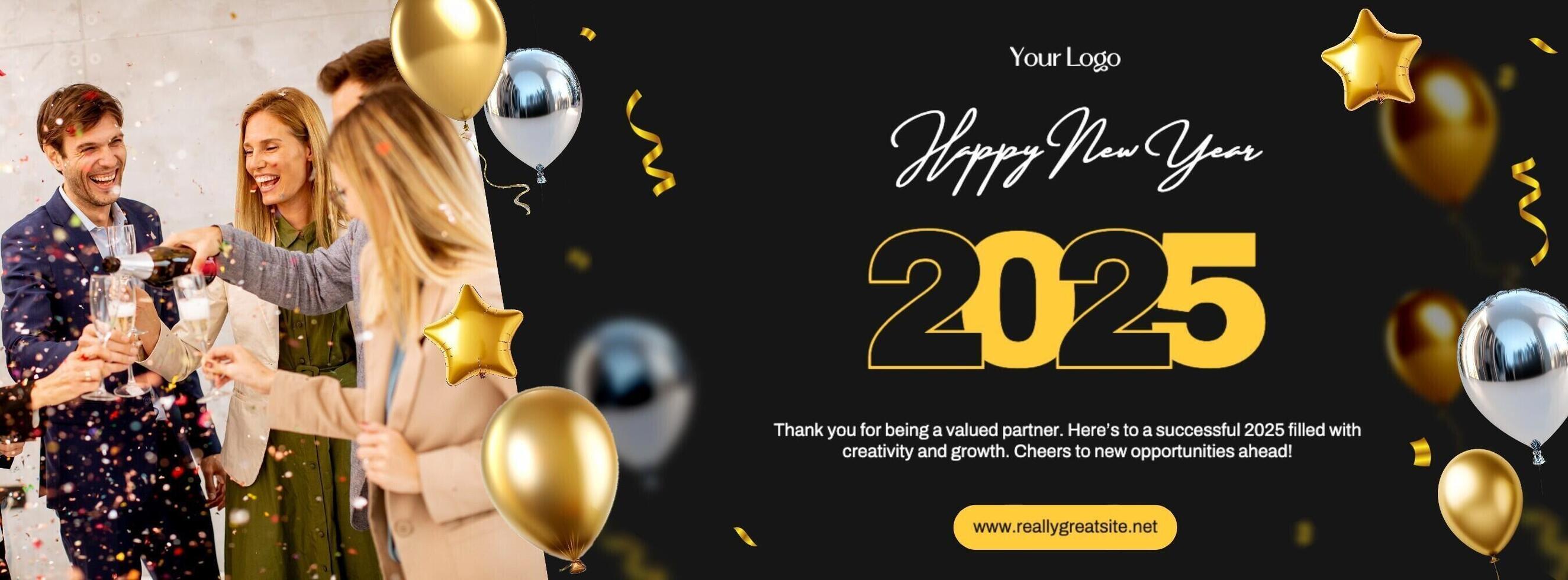 Gold and Silver Balloon New Year Facebook Cover template