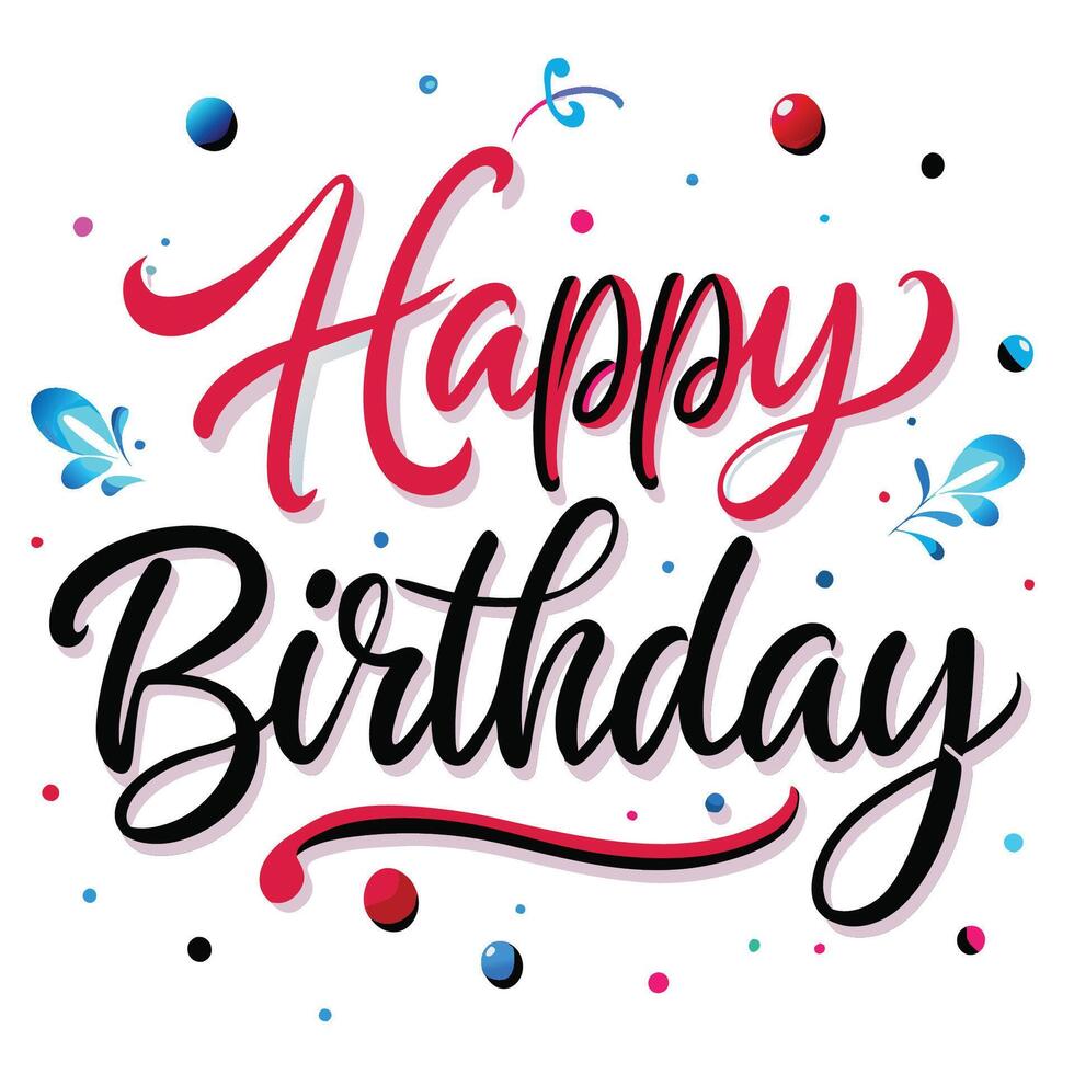 happy birthday card with colorful confetti and happy birthday text vector